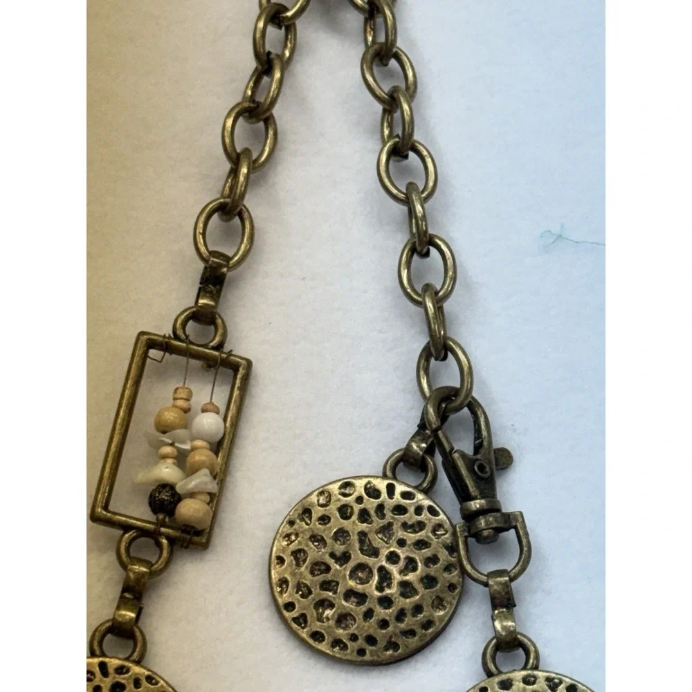 Vintage Gold Tone Geometric Chain Belt Hammered Disc Beaded Boho Adjustable